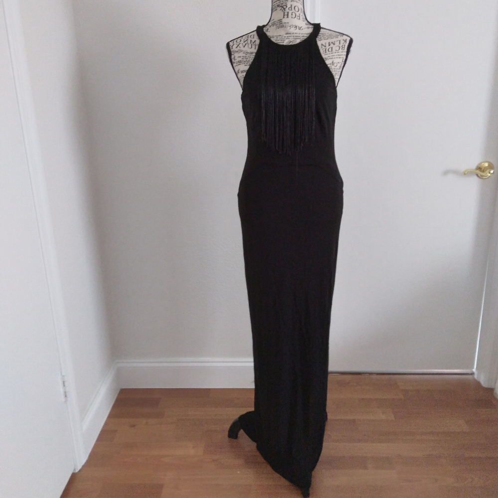 Shoshanna Midnight Halter Neck with Fringe‎ Detail